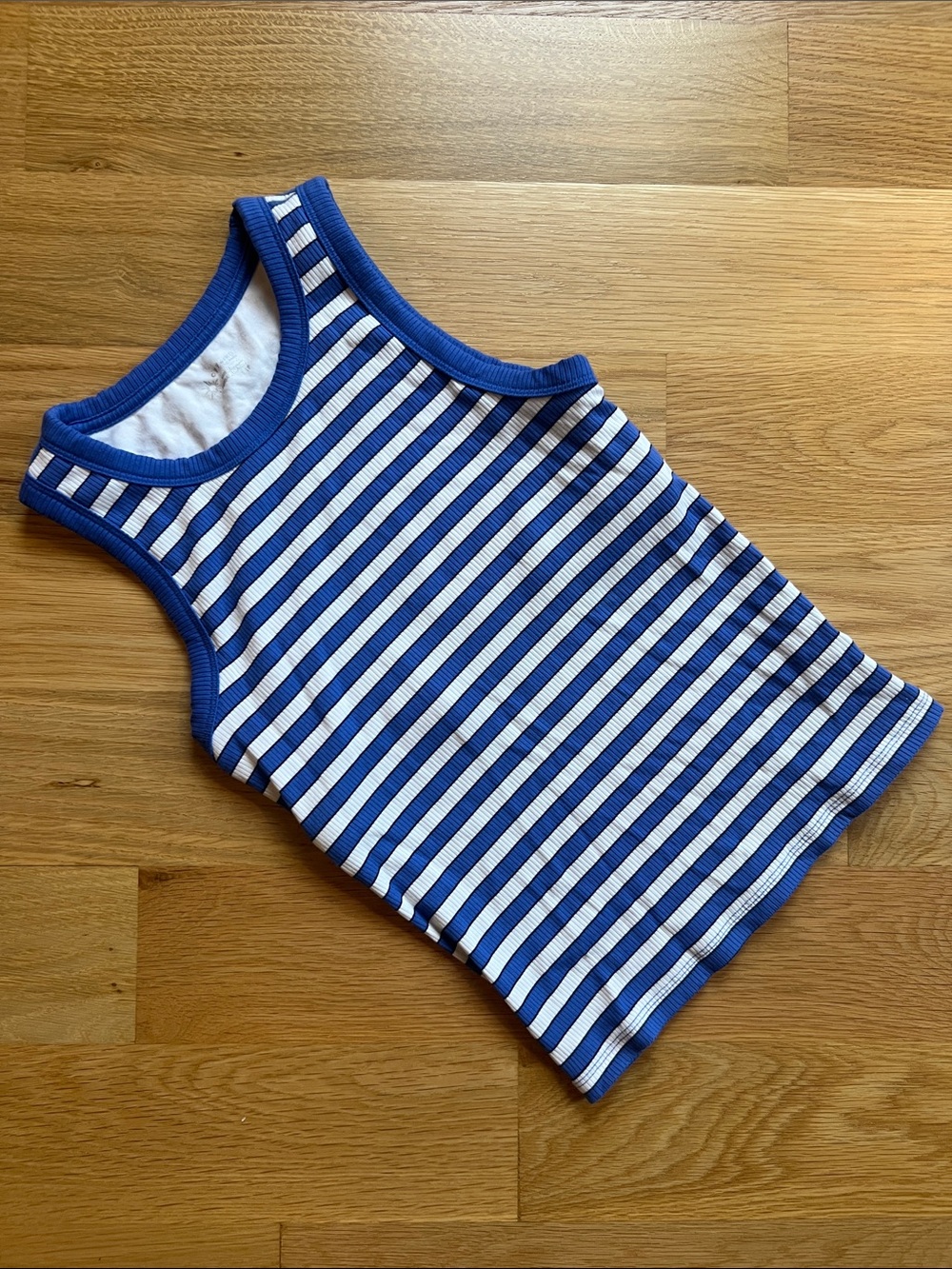 Women's Blue & White Striped Ribbed Tank Top